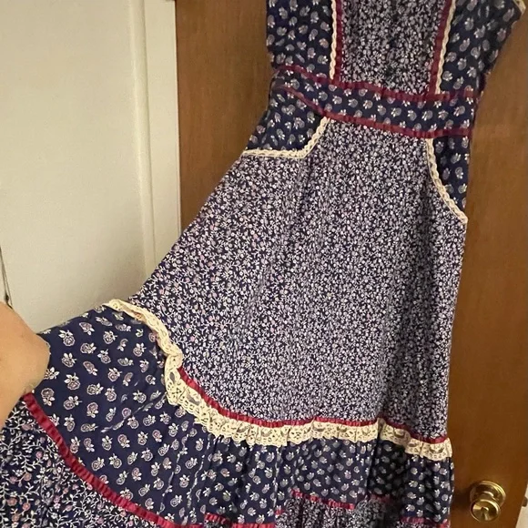 Gunne Sax by Jessica Mcclintock Calico Blue Dress Small Prairie - Picture 8 of 10